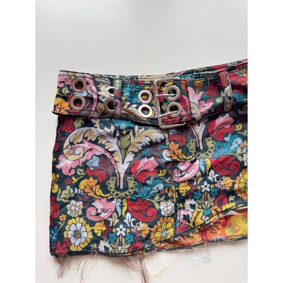 MARQUES ALMEIDA Floral Brocade Belted Asymmetrical Ultra Mini Skirt, Size 8 - Picture 7 of 16